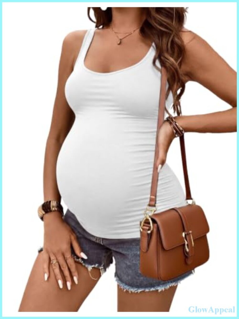 Maternity Side Ruched Tank Top Long Hip Coverage Summer Essential (S-3XL)